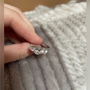 Classic Three Stone Round Cut Moissanite Sterling Silver Wedding Ring
